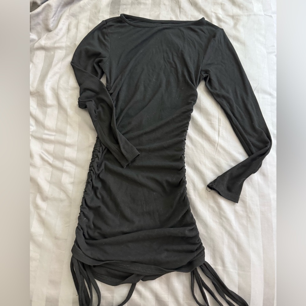 Long Sleeve Ribbed Mini Dress with tie sides